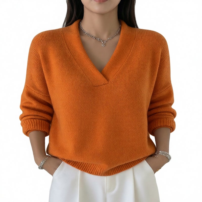Women's Knit V-Neck Loose Sweater Casual Long Sleeve Pullover - Image 4