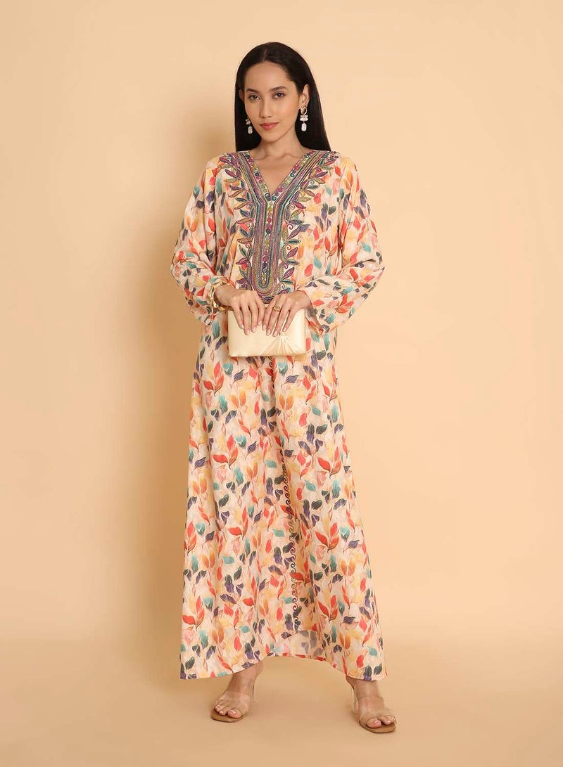 HANA & SARA Womens long arabic casual printed kaftan jalabiya dress - Image 1