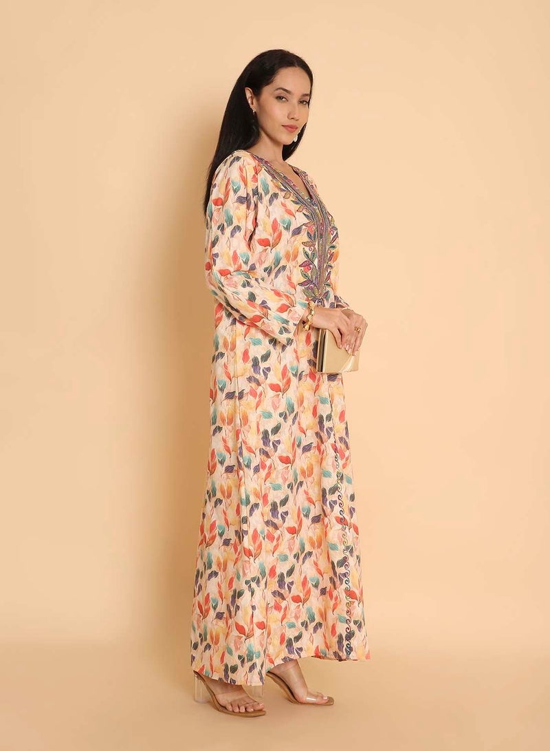 HANA & SARA Womens long arabic casual printed kaftan jalabiya dress - Image 4