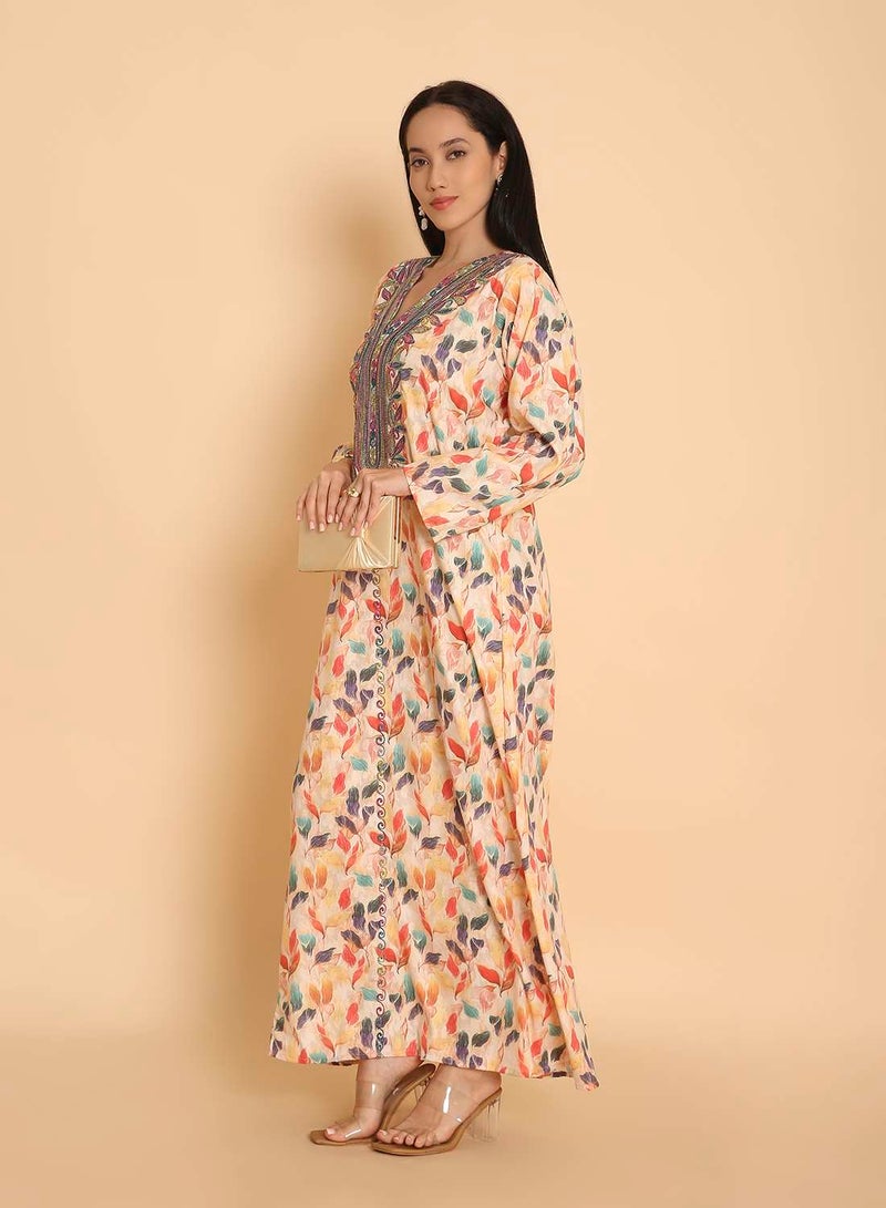 HANA & SARA Womens long arabic casual printed kaftan jalabiya dress - Image 5