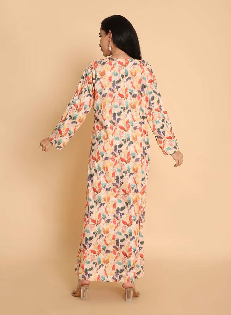 HANA & SARA Womens long arabic casual printed kaftan jalabiya dress - Image 2