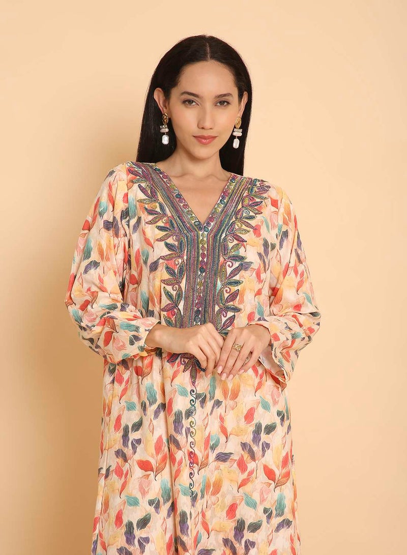 HANA & SARA Womens long arabic casual printed kaftan jalabiya dress - Image 3