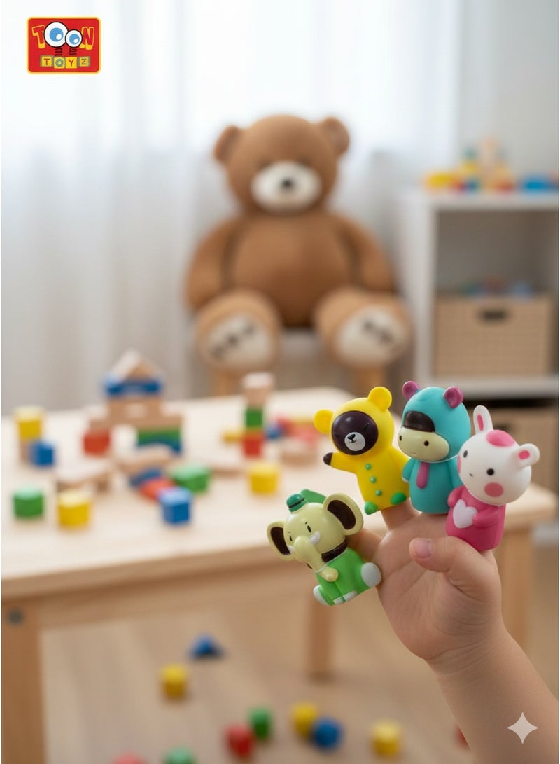 Toon Toyz 5-Piece Classic Animal Finger Puppet - Soft Rubber Toys - Image 2