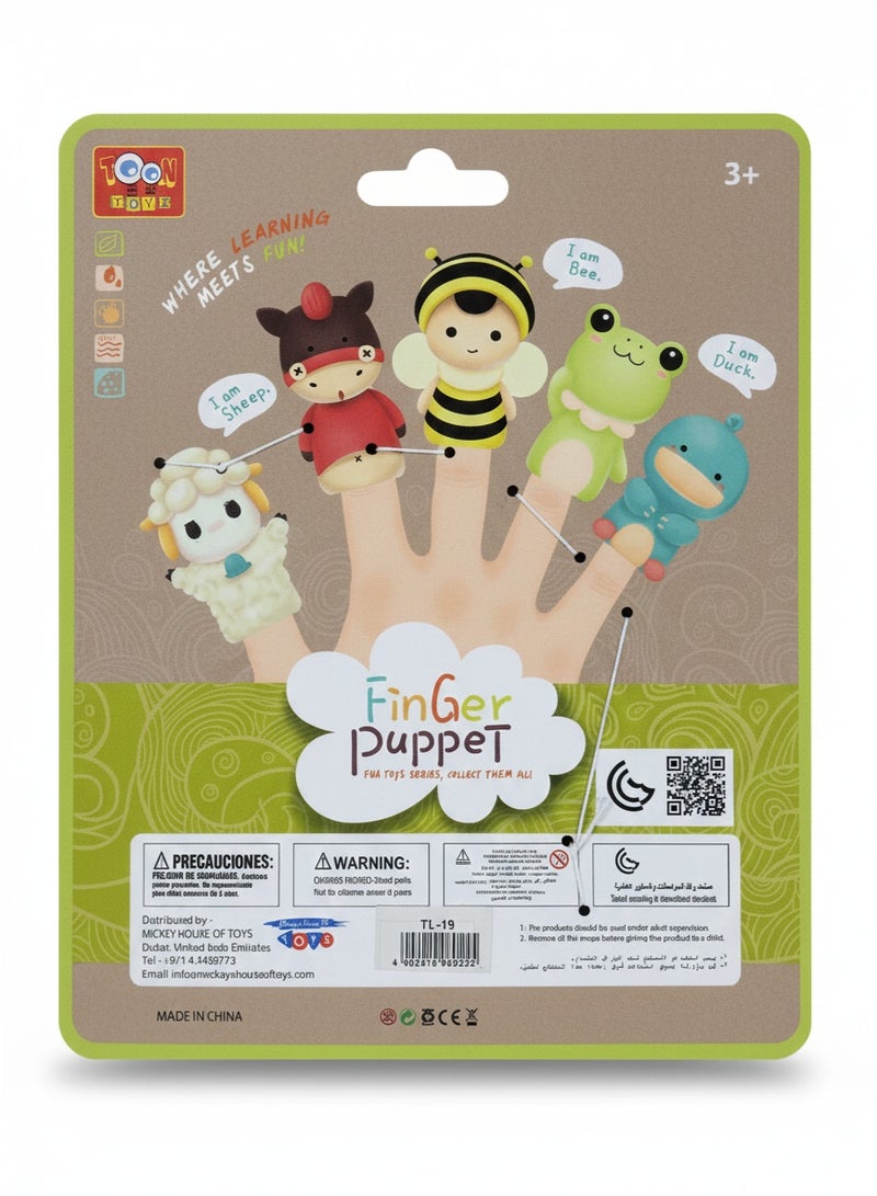 Toon Toyz 5-Piece Classic Animal Finger Puppet - Soft Rubber Toys - Image 3