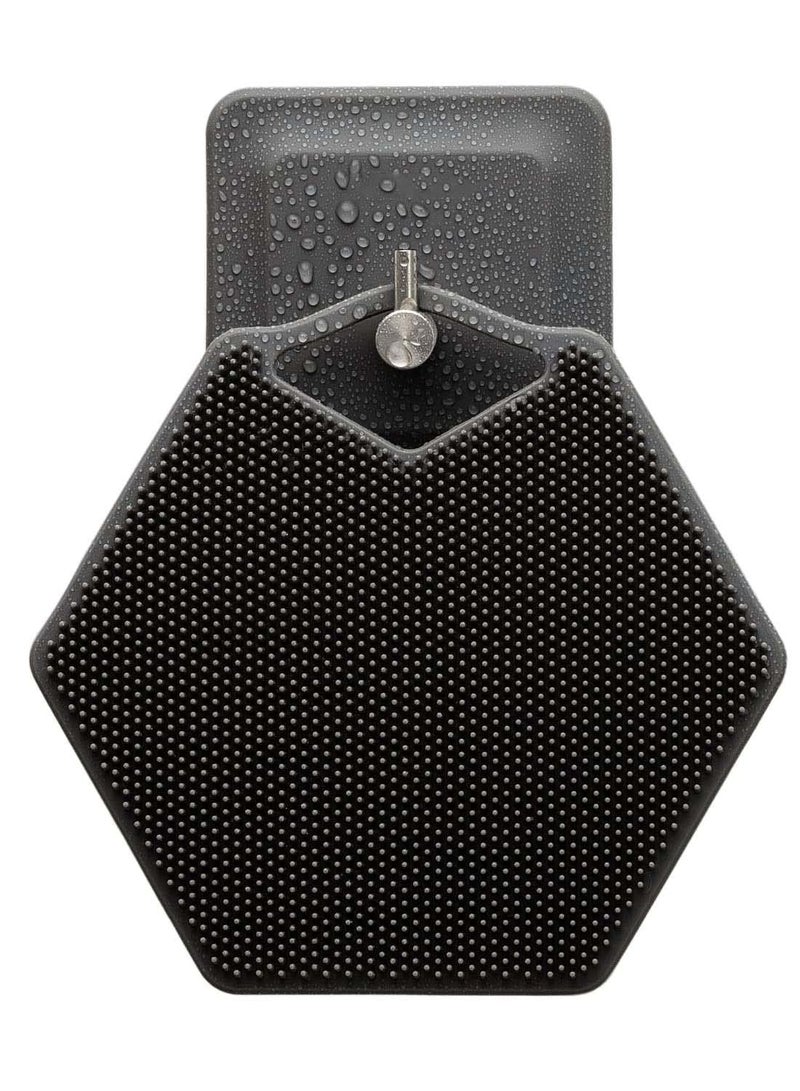 KASTWAVE Body Scrubber & Storage Hook Set, Silicone Shower & Bathroom Accessory, Features Silicone-Grip Technology, Removable & Reusable Gentle Exfoliator Pad & Massager (Black) - Image 1