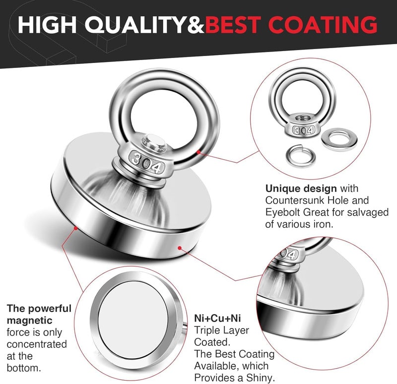 A.Leaf ALEAF 1 Piece of 32mm Super Strong Neodymium Fishing Magnets, 20-32 Kgs Vertical Pulling Force Rare Earth Magnet with Hole Eyebolt Diameter for Retrieving in River and Magnetic Fishing - Image 2
