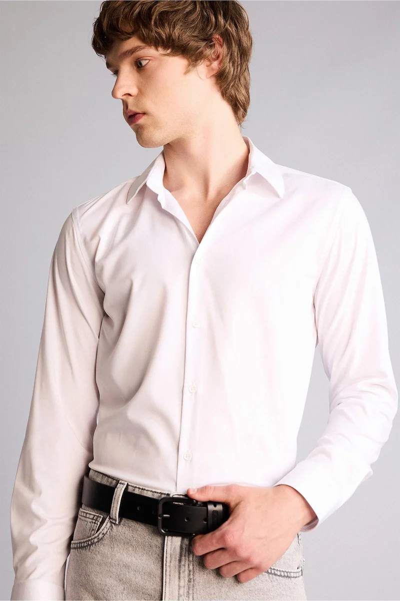 Man Rectangle Clasp Faux Leather Jean Belt