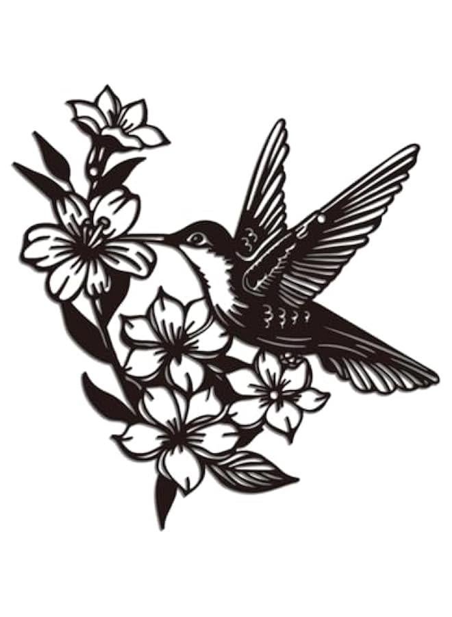 Bird Flowers Iron Wall Art Decorations, Black Metal Wall Art Decor Bird Flying on Flower Pattern Wall Sculptures for Home Kitchen Bedroom Living Room Office Outdoor Indoor Decoration