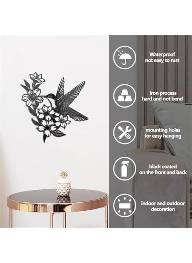 Bird Flowers Iron Wall Art Decorations, Black Metal Wall Art Decor Bird Flying on Flower Pattern Wall Sculptures for Home Kitchen Bedroom Living Room Office Outdoor Indoor Decoration