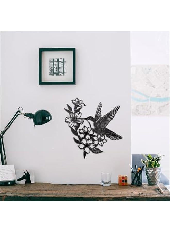 Bird Flowers Iron Wall Art Decorations, Black Metal Wall Art Decor Bird Flying on Flower Pattern Wall Sculptures for Home Kitchen Bedroom Living Room Office Outdoor Indoor Decoration
