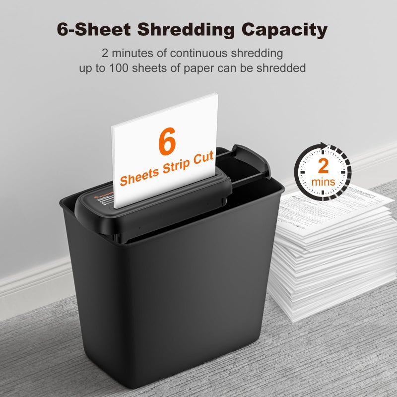 Bonsaii Paper Shredder for Home Use, 6 Sheet Strip Cut Small Paper Shredder Without Basket for Home Office, Portable Shredder Extendable Arm Design with Overheat Protection (S123-B) - Image 2