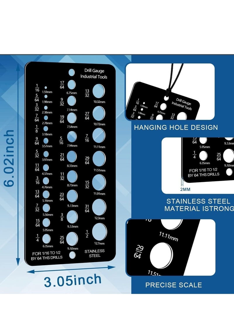 SYOSI 2 Pieces Fractional Drill Bit Size Gauge Drill Bit Gauge Stainless Steel Drill Gauge 29 Holes Metal Drill Size Gauge Tool for 1or16 Inch to 1or2 Inch Size Bits Measurement Silver+Black - Image 3