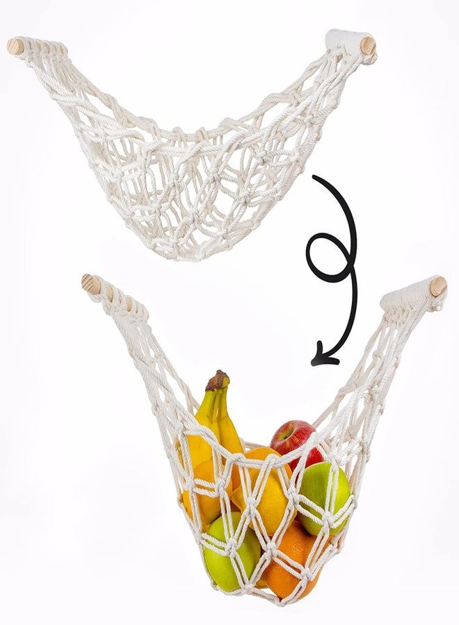Uenede 1Set Cotton Material Hanging Fruit Hammock and a Net Rope for Hanging Bananas with 2 Hooks Vegetable Net Bag Can be Installed Under the Cabinet to Save Space - Image 5