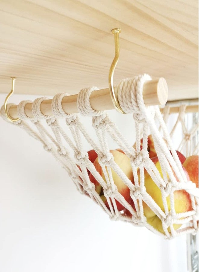 Uenede 1Set Cotton Material Hanging Fruit Hammock and a Net Rope for Hanging Bananas with 2 Hooks Vegetable Net Bag Can be Installed Under the Cabinet to Save Space - Image 3