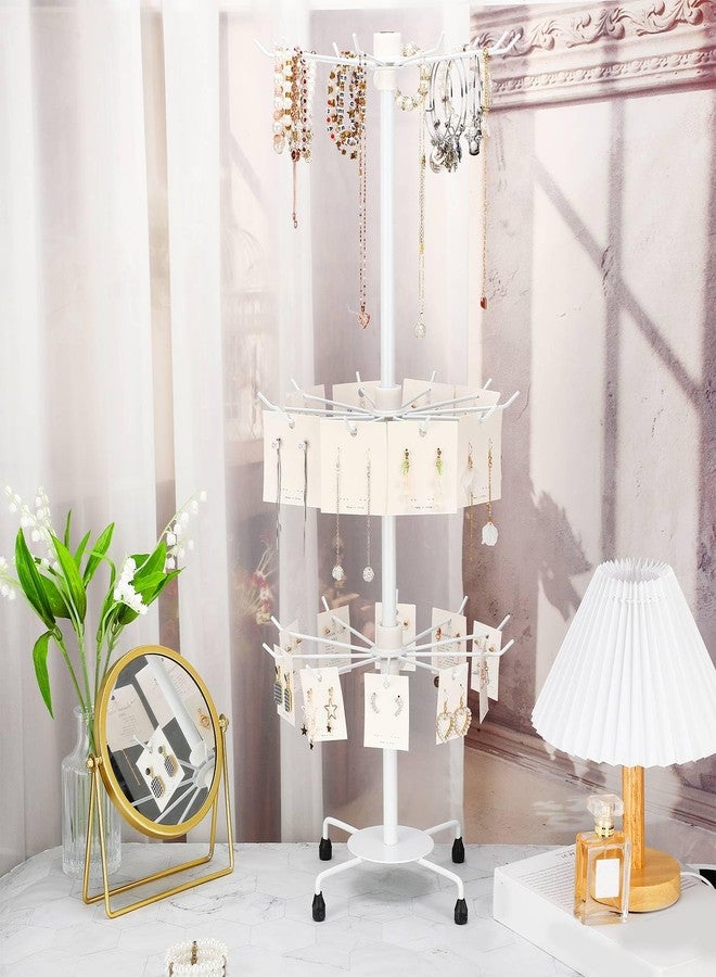Yaocom 2 Pcs Spinning Jewelry Display Stand 3 Tier Rotating Keychain Earring Retail Rack Adjustable Fashion Counter Jewelry Tree Display Holder Organizer for Women Men (White) - Image 5