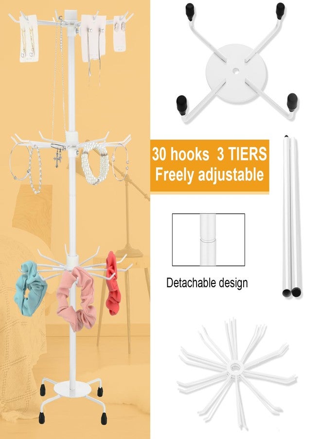 Yaocom 2 Pcs Spinning Jewelry Display Stand 3 Tier Rotating Keychain Earring Retail Rack Adjustable Fashion Counter Jewelry Tree Display Holder Organizer for Women Men (White) - Image 3