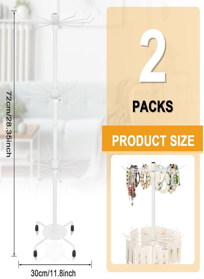 Yaocom 2 Pcs Spinning Jewelry Display Stand 3 Tier Rotating Keychain Earring Retail Rack Adjustable Fashion Counter Jewelry Tree Display Holder Organizer for Women Men (White) - Image 2