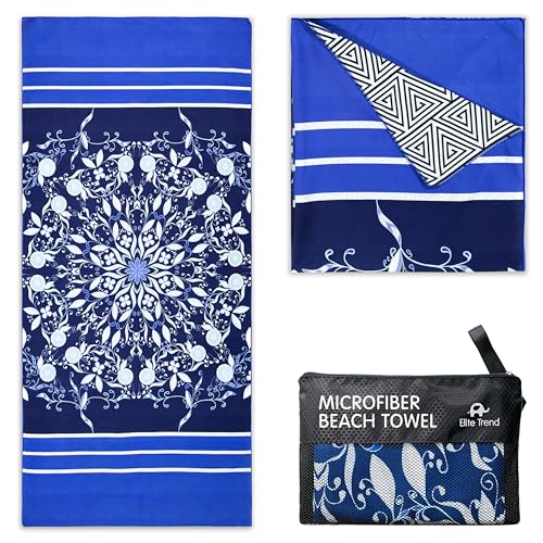Elite Trend Quick Dry Towel Extra Large 78x35 Inch - Microfiber Beach Towel - Perfect for Beach, Travel, Swimming, Pool, Yoga, Hiking, Camping - Lightweight, Fast Drying, Compact for Adults (Blue Flower) - Image 1