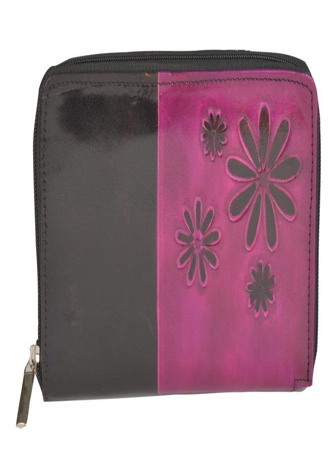 Chitrahar Shantiniketan Genuine Leather Handcrafted Modern Flower Motif Wallet for Women (Purple) - Image 1