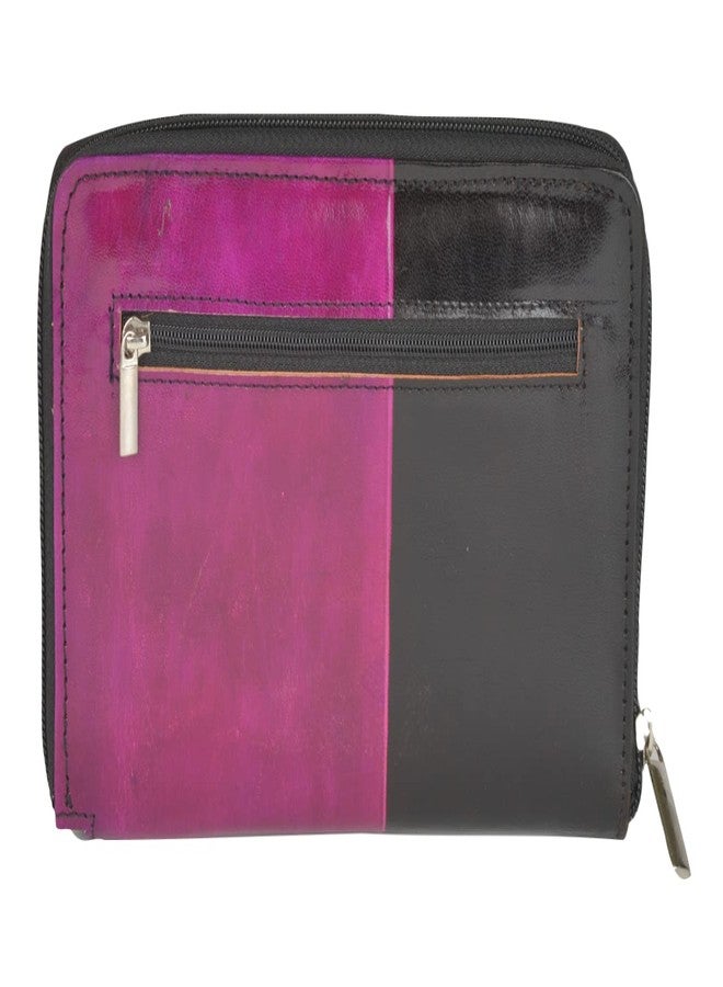 Chitrahar Shantiniketan Genuine Leather Handcrafted Modern Flower Motif Wallet for Women (Purple) - Image 2
