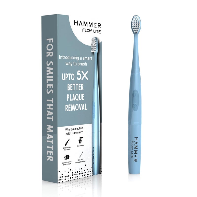 Hammer Flow Lite Electric Toothbrush for Adults with 120 Days Battery Backup, Water resistant, Super-Soft Bristles (Blue) - Image 1