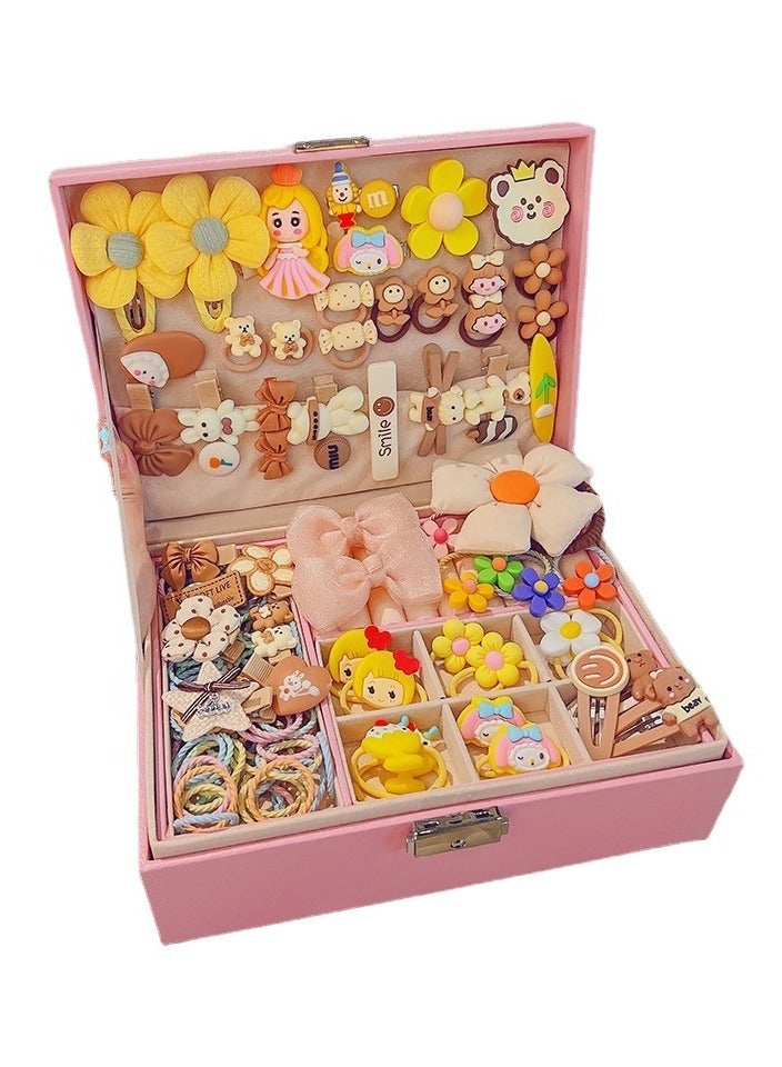 مجموعة إكسسوارات شعر للفتيات الصغيرات مكونة من 159 قطعة مع صندوق هدايا، أربطة شعر، ربطات شعر، مشابك شعر، أربطة شعر مطاطية، مجموعة دبابيس شعر ملونة على شكل زهور وفواكه، دبوس شعر لطيف على شكل حيوان كرتوني للفتيات - Image 1