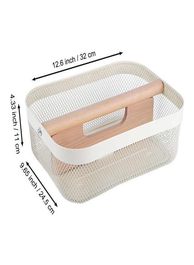 AJIODA Metal Mesh Steel Storage Basket, Garden Harvest Wire Organizer Basket Multi-functional Kitchen Fruit Basket with Wooden Removable Partition & Handle for Bath Picnic Decor Cabinet, Cream White - Image 3