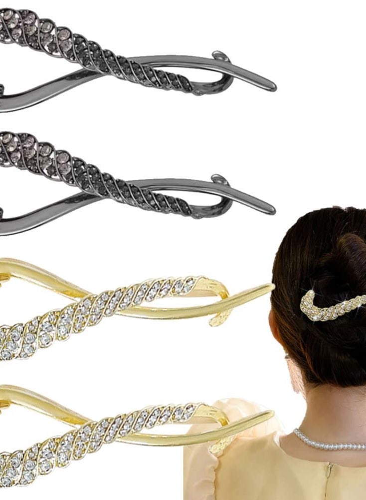 Excefore 4 PCS Rhinestone French Banana Clips, Elegant Hair Accessories with Pearl Decor for Stylish Hair Twists - Image 1