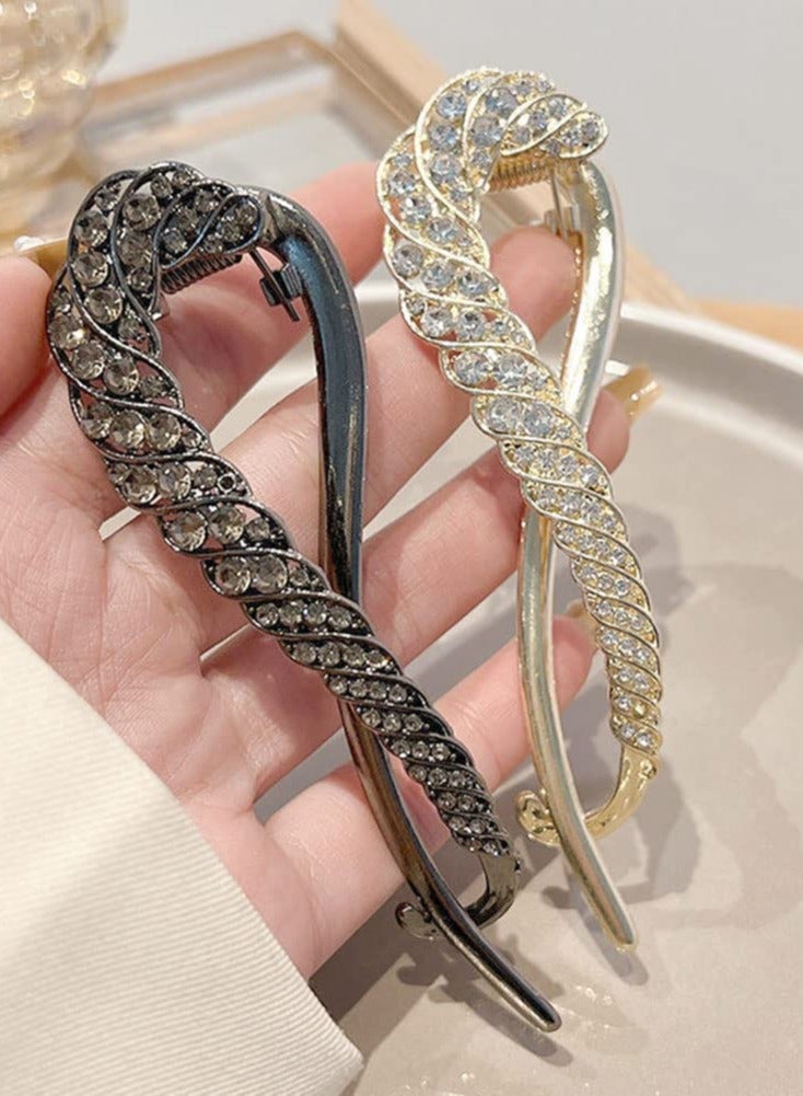 Excefore 4 PCS Rhinestone French Banana Clips, Elegant Hair Accessories with Pearl Decor for Stylish Hair Twists - Image 3