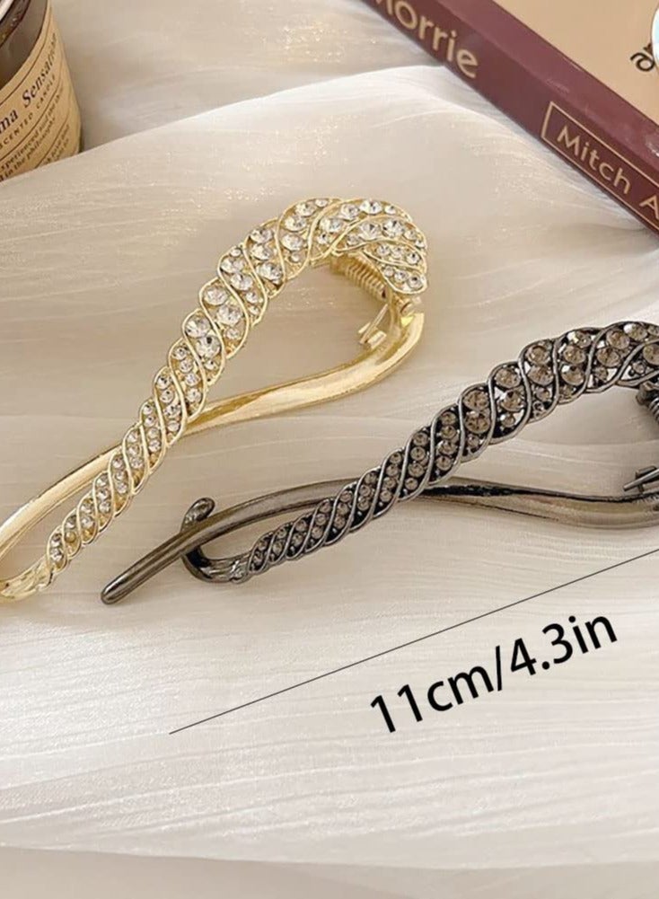 Excefore 4 PCS Rhinestone French Banana Clips, Elegant Hair Accessories with Pearl Decor for Stylish Hair Twists - Image 2