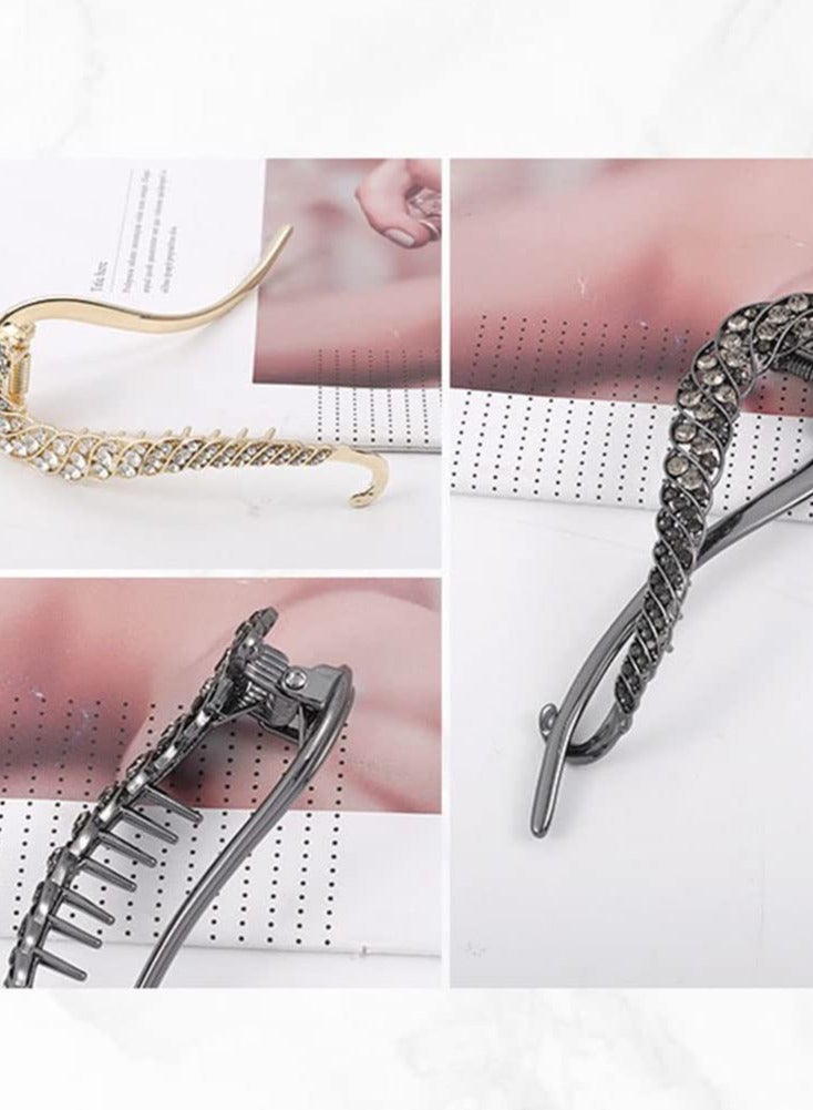 Excefore 4 PCS Rhinestone French Banana Clips, Elegant Hair Accessories with Pearl Decor for Stylish Hair Twists - Image 5