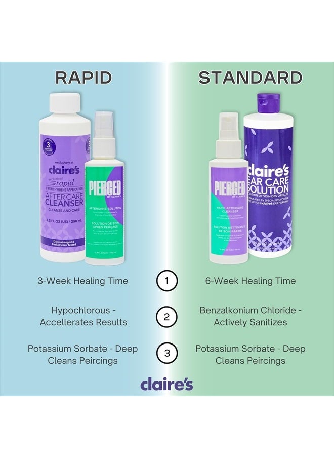 claire's - 8.5 Fl Oz Rapid 3 Week Aftercare Ear Piercing Solution Lotion – Avoid Infections on Pierced Ears, Nose Piercings, and Belly Button Piercings – Ideal Hole Cleaner for Piercings - Image 1