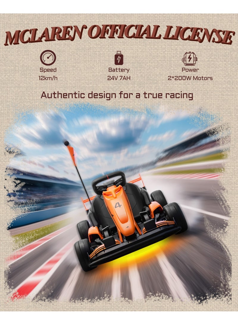 First Ride On 24V Electric Go Kart for Kids, Licensed Mclaren Drift Kart w/Adjustable Seat, 7.5 MPH Battery Powered Crazy Cart for Kids, Ride on Go Cart with Fast Two 200W Motors (24V) - Image 3
