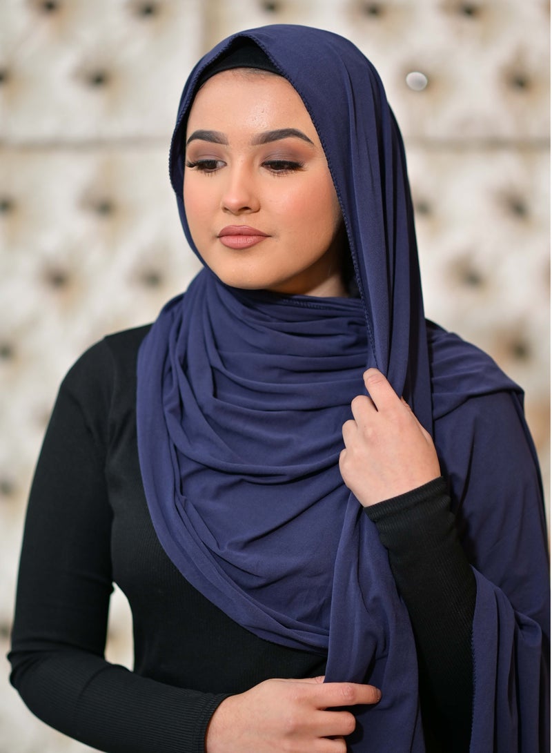 Sky cashmere Premium Jersey Stretch Shailah Hijab Scarf -  Navy - Image 2