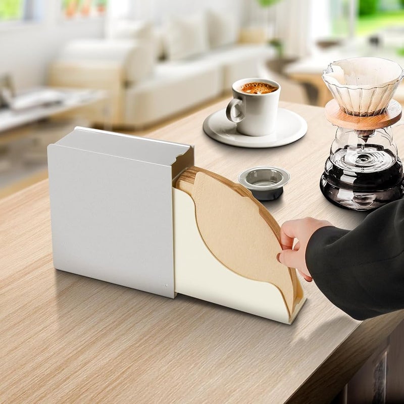 CAFEMASY Cone Coffee Filter Holder Storage - Frosted Silver Pour Over Coffee Paper Filter Holders Container Dispenser for Counter for Organize #4#3#2#1 Cone & V60 Coffee Filters - Image 4