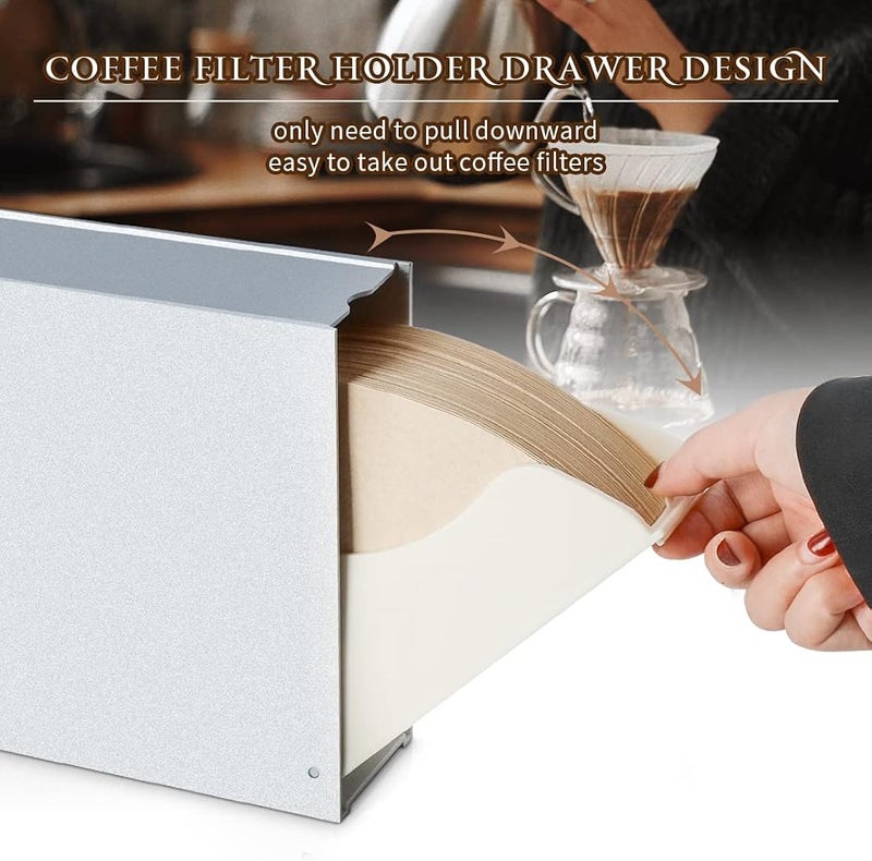 CAFEMASY Cone Coffee Filter Holder Storage - Frosted Silver Pour Over Coffee Paper Filter Holders Container Dispenser for Counter for Organize #4#3#2#1 Cone & V60 Coffee Filters - Image 3