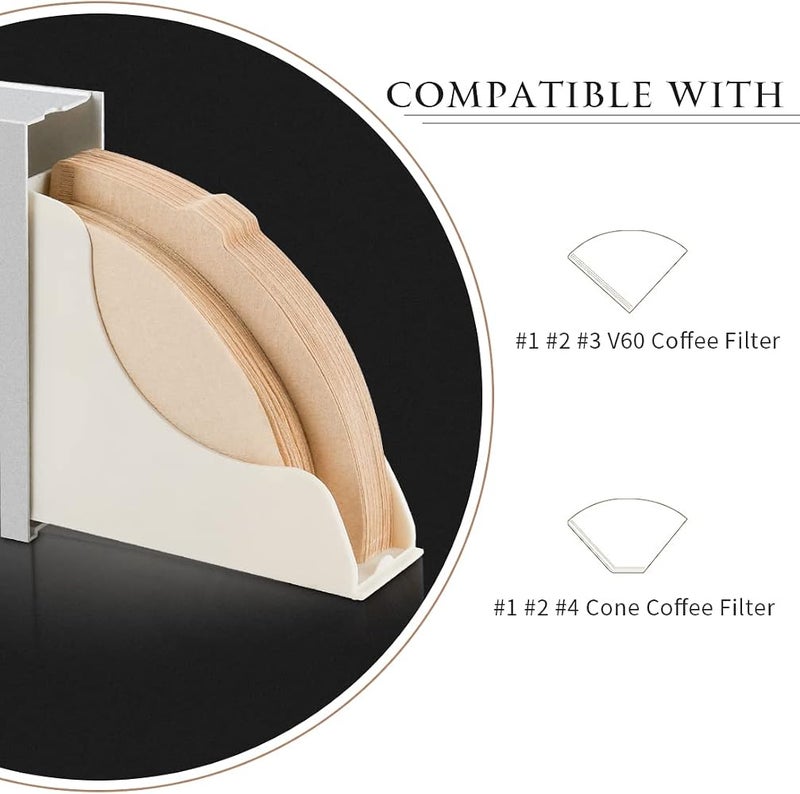 CAFEMASY Cone Coffee Filter Holder Storage - Frosted Silver Pour Over Coffee Paper Filter Holders Container Dispenser for Counter for Organize #4#3#2#1 Cone & V60 Coffee Filters - Image 2
