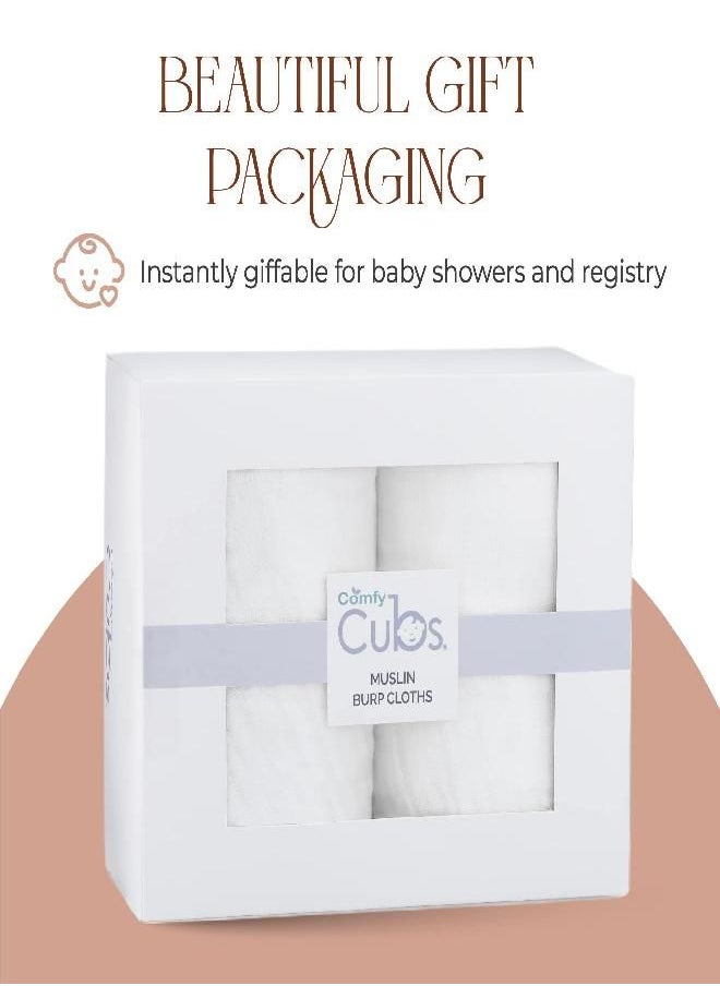 Comfy Cubs - Comfy Cubs Muslin Burp Cloths Large 100% Cotton Hand Washcloths for Babies, Baby Essentials 6 Layers Extra Absorbent and Soft Boys & Girls Baby Rags for Newborn Registry (White, 6-Pack, 20" X10") - Image 1