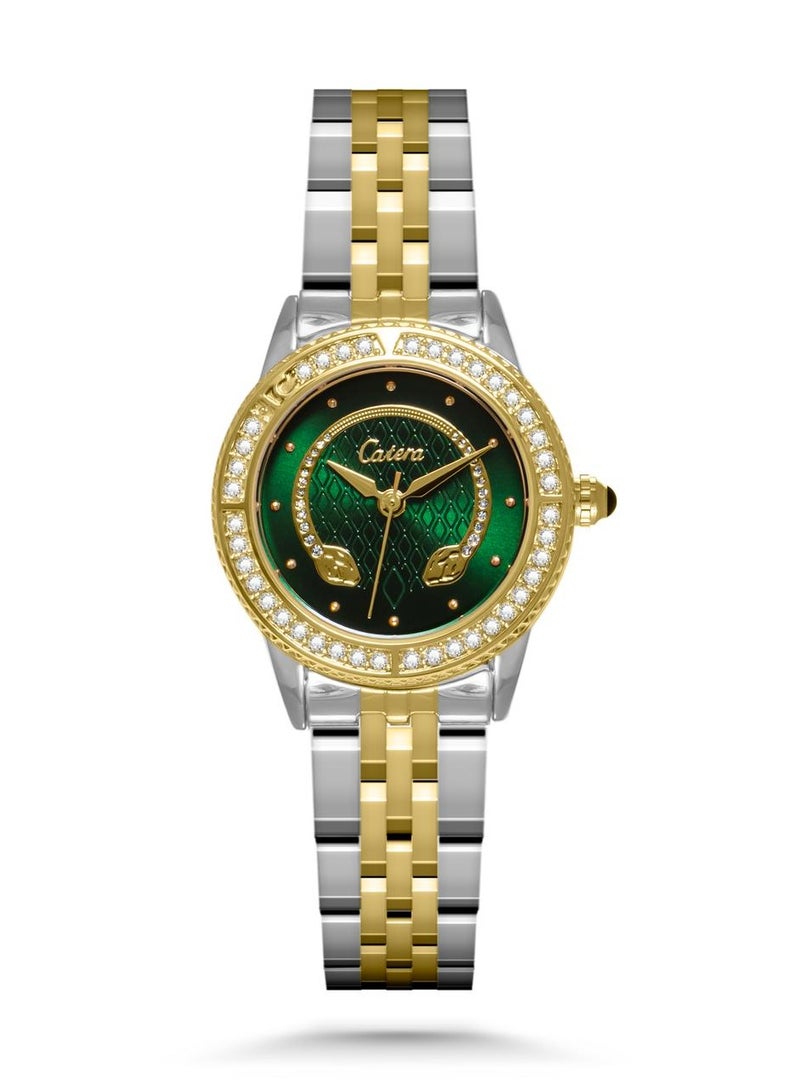 Catera This women's watch is made of stainless steel with a contemporary and modern design. It is an innovative watch for sophistication in dressing, and this delicately designed part makes it look very attractive and ideal to be the perfect choice for comfort in a modern style. Moreover, it is special and unique, since it has various details and distinctive packaging.