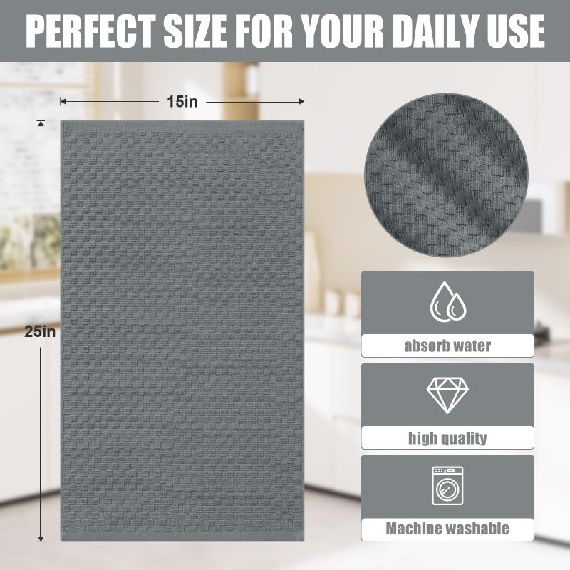 Homaxy 100% Cotton Terry Kitchen Towels(15" x 25", 6 Pack), Soft and Super Absorbent Dish Towels, 380 GSM Reusable Tea Towel with Hanging Loop, Pineapple Grid Designed, Dark Grey - Image 4