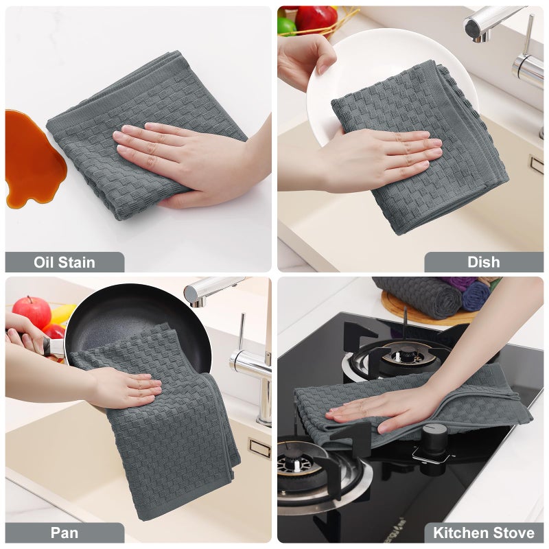 Homaxy 100% Cotton Terry Kitchen Towels(15" x 25", 6 Pack), Soft and Super Absorbent Dish Towels, 380 GSM Reusable Tea Towel with Hanging Loop, Pineapple Grid Designed, Dark Grey - Image 5