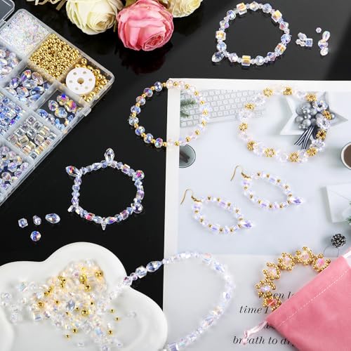 Zefy 2000+ Pcs Crystal Glass Beads for Jewelry Making, 24 Styles 3-15mm Assorted Faceted Craft Bead Kit for DIY Bracelet Necklace Earring Suncatcher (Clear AB Color) - Image 5
