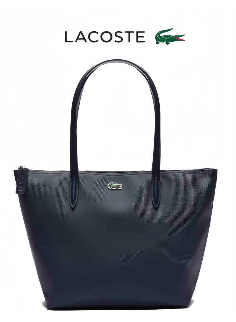 لاكوست حقيبة يدية متعددة الاستخدامات كبيرة السعة ذات السمات الزرية لشركة لاكوست للنساء من نمط L12.12 فاشيونية حقيبة عاتية حقيبة كتف متوسطة اللون الأزرق الداكن - Image 1