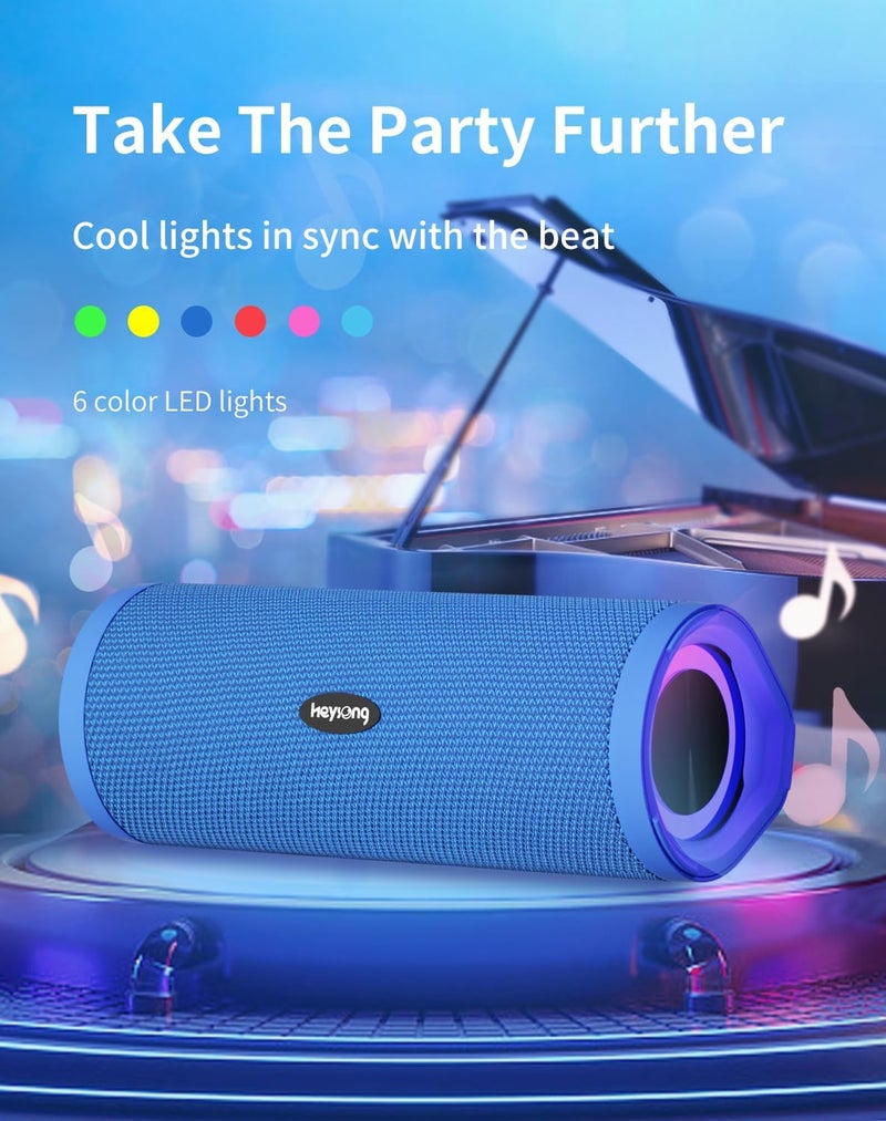 HEYSONG Portable Bluetooth Speaker, Waterproof Wireless Outdoor Speakers with LED Light, Enhanced Bass, IPX7 Floating, 40H Play, TF Card, True Wireless Stereo for Party, Shower, Gifts for Men - Blue - Image 3