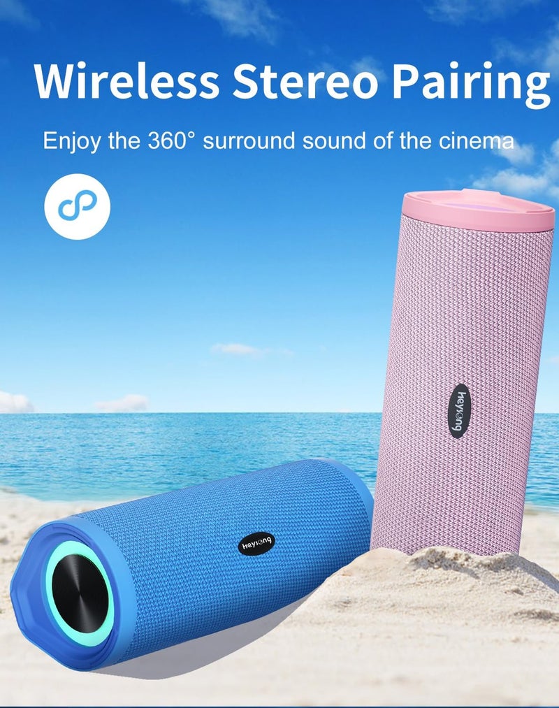 HEYSONG Portable Bluetooth Speaker, Waterproof Wireless Outdoor Speakers with LED Light, Enhanced Bass, IPX7 Floating, 40H Play, TF Card, True Wireless Stereo for Party, Shower, Gifts for Men - Blue - Image 5