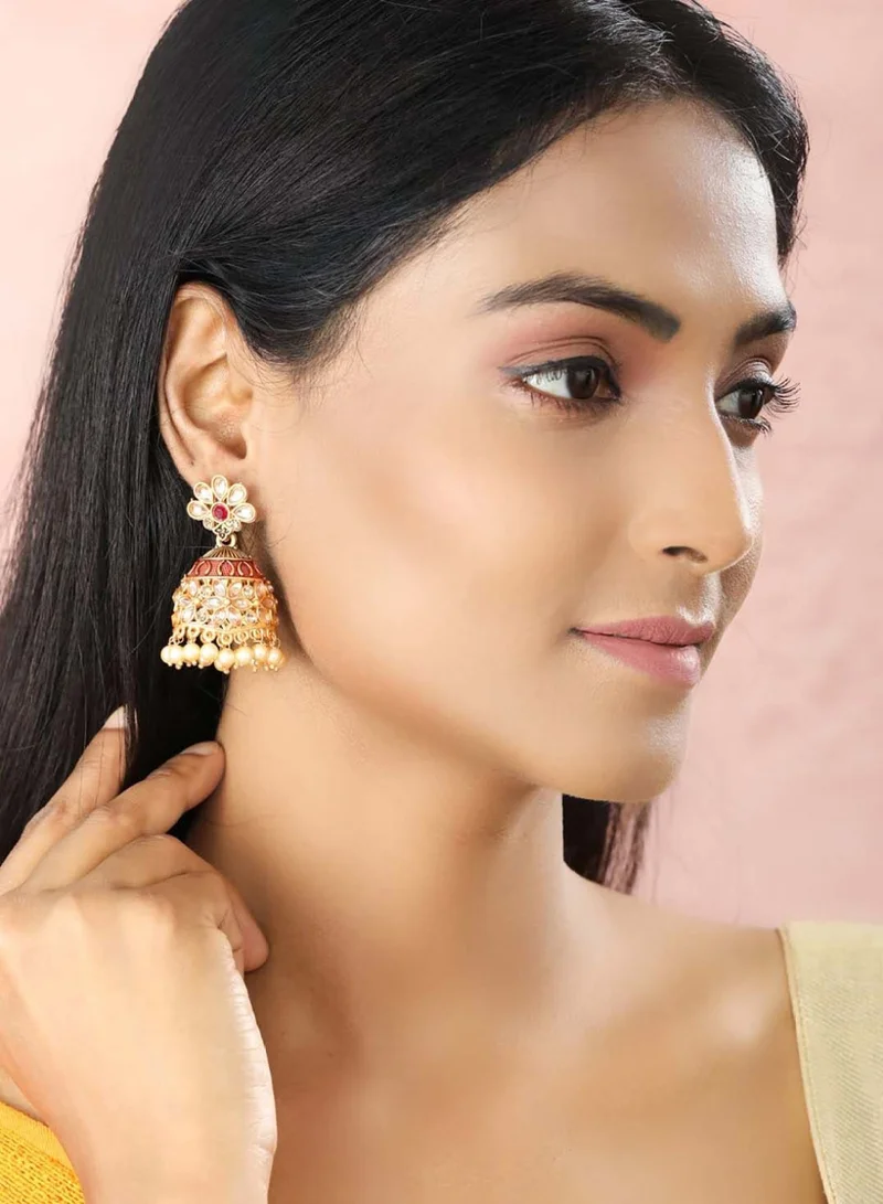 برياسي Red  Contemporary Jhumkas Earrings