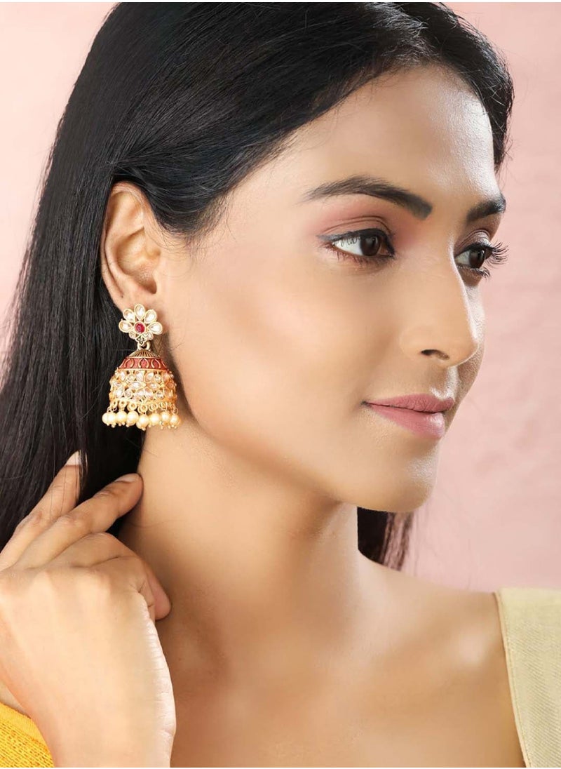 Priyaasi Red  Contemporary Jhumkas Earrings  - Image 4