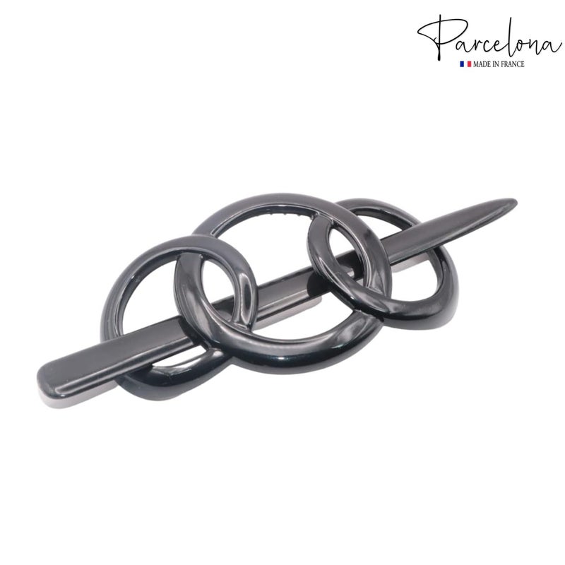 Parcelona French Triple Ringed 3.5" Celluloid Hair Slider Pin Thru Holder Barrette Non Slip Ponytail Women Hair Accessories Barrette with Stick for Girls, Made in France (Glossy Black) - Image 5
