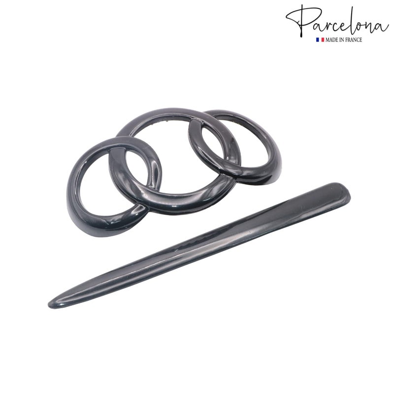 Parcelona French Triple Ringed 3.5" Celluloid Hair Slider Pin Thru Holder Barrette Non Slip Ponytail Women Hair Accessories Barrette with Stick for Girls, Made in France (Glossy Black) - Image 4