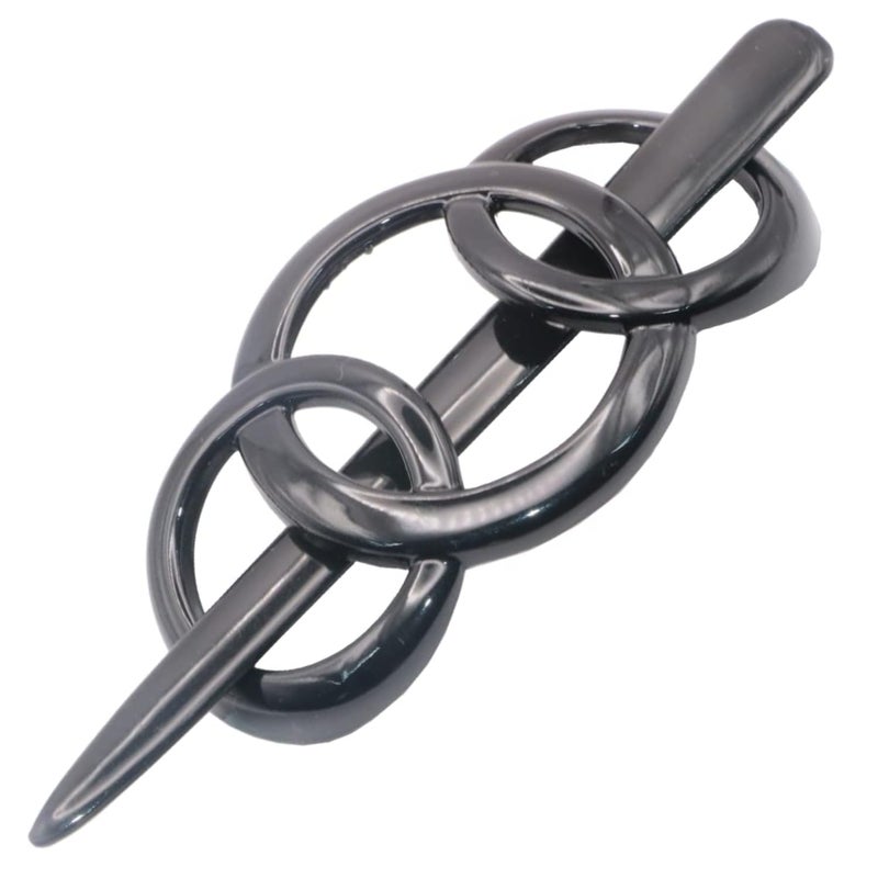 Parcelona French Triple Ringed 3.5" Celluloid Hair Slider Pin Thru Holder Barrette Non Slip Ponytail Women Hair Accessories Barrette with Stick for Girls, Made in France (Glossy Black) - Image 1